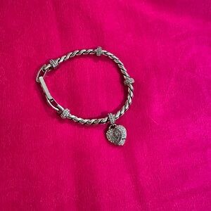 Brighton Breast Cancer Silver Twisted Bracelet with Pink Heart Charm